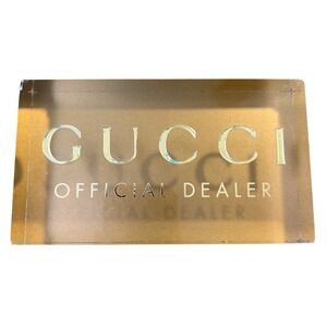 Gucci Official Dealer Lucite Logo Sign Gold Acrylic Display Block Boutique Decor